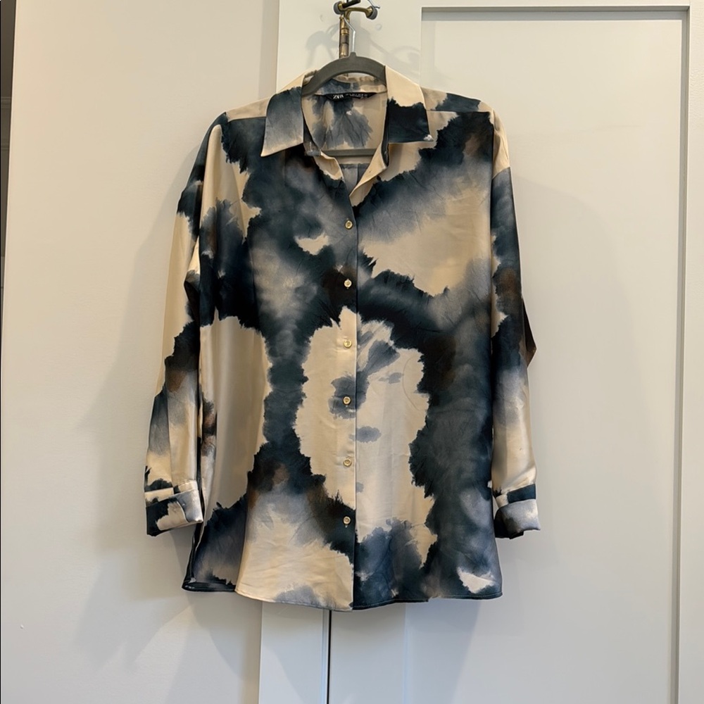 Zara Stylish Tie-Dye Button-Up Shirt